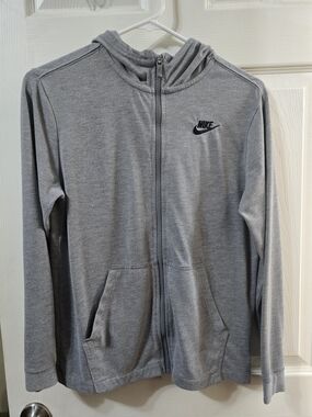 Nike Gray Zip-Up Hoodie with Hood Youth LARGE
